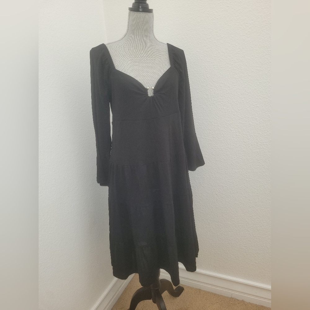 INT International Concepts 3/4 Sleeve Black Dress BE ABSTRACT NWT